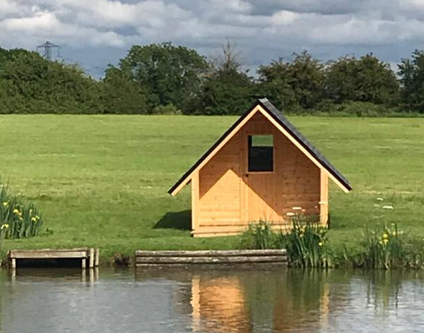 one of the anglers' pods at Broad Acres Fishery in Hanbury, Worcestershire