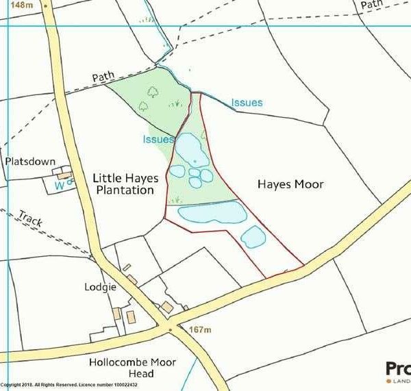 A map of the Fishing lakes and land for sale in Chulmleigh, Devon