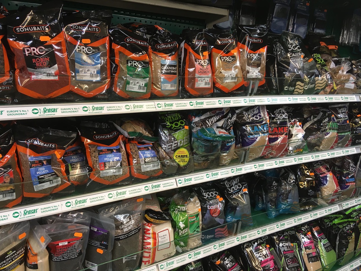 Groundbait on shelves