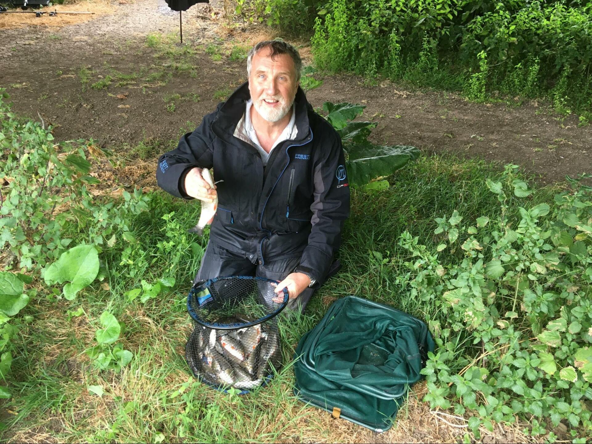 Yours truly on the Warwickshire Avon with a 10lb catch consisting mainly of small chub. It was one of the wettest days I have had for a long time but worth the effort. When you find them, and you can catch them on the float, these chub truly do bring a smile to your face.