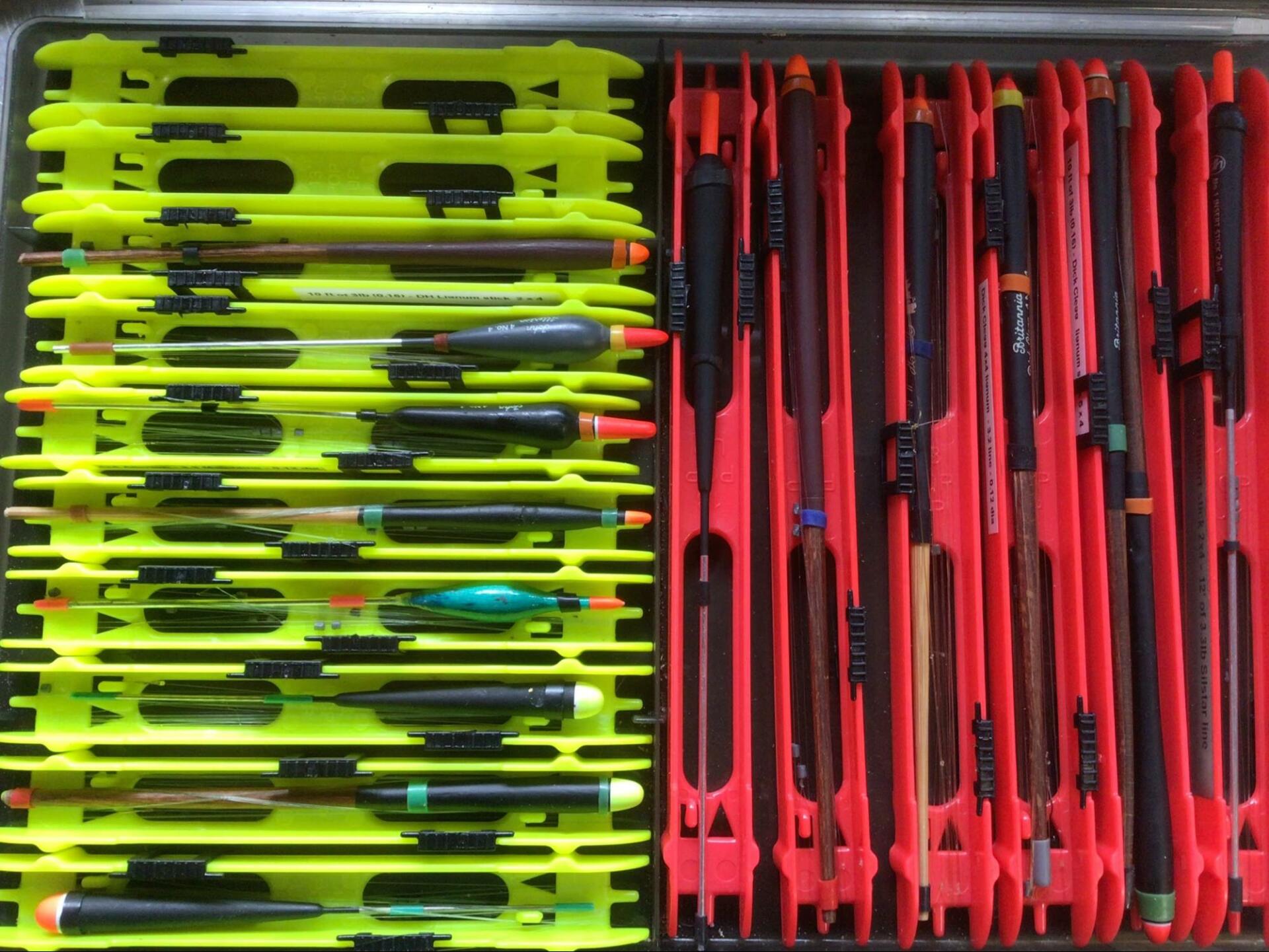 One of many trays of stick floats I possess. You can never have too many floats! A wise man once said “floats catch more anglers than they do fish”. I am living embodiment of the truth in that statement.