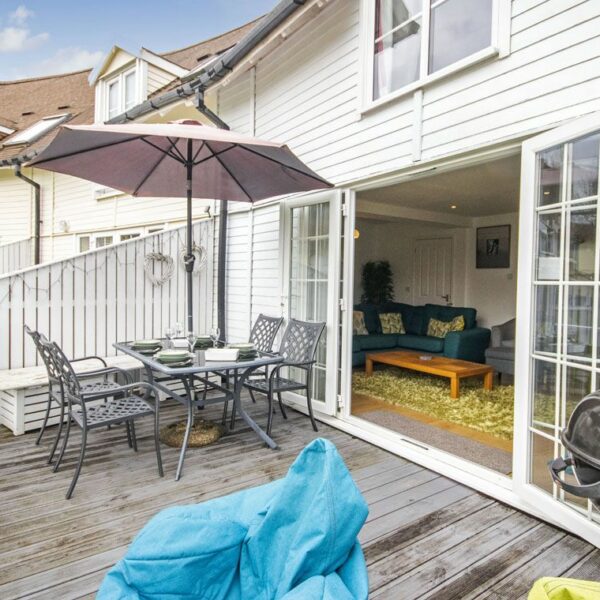 Deck area at Tortola Lodge at Cotswold Water Park