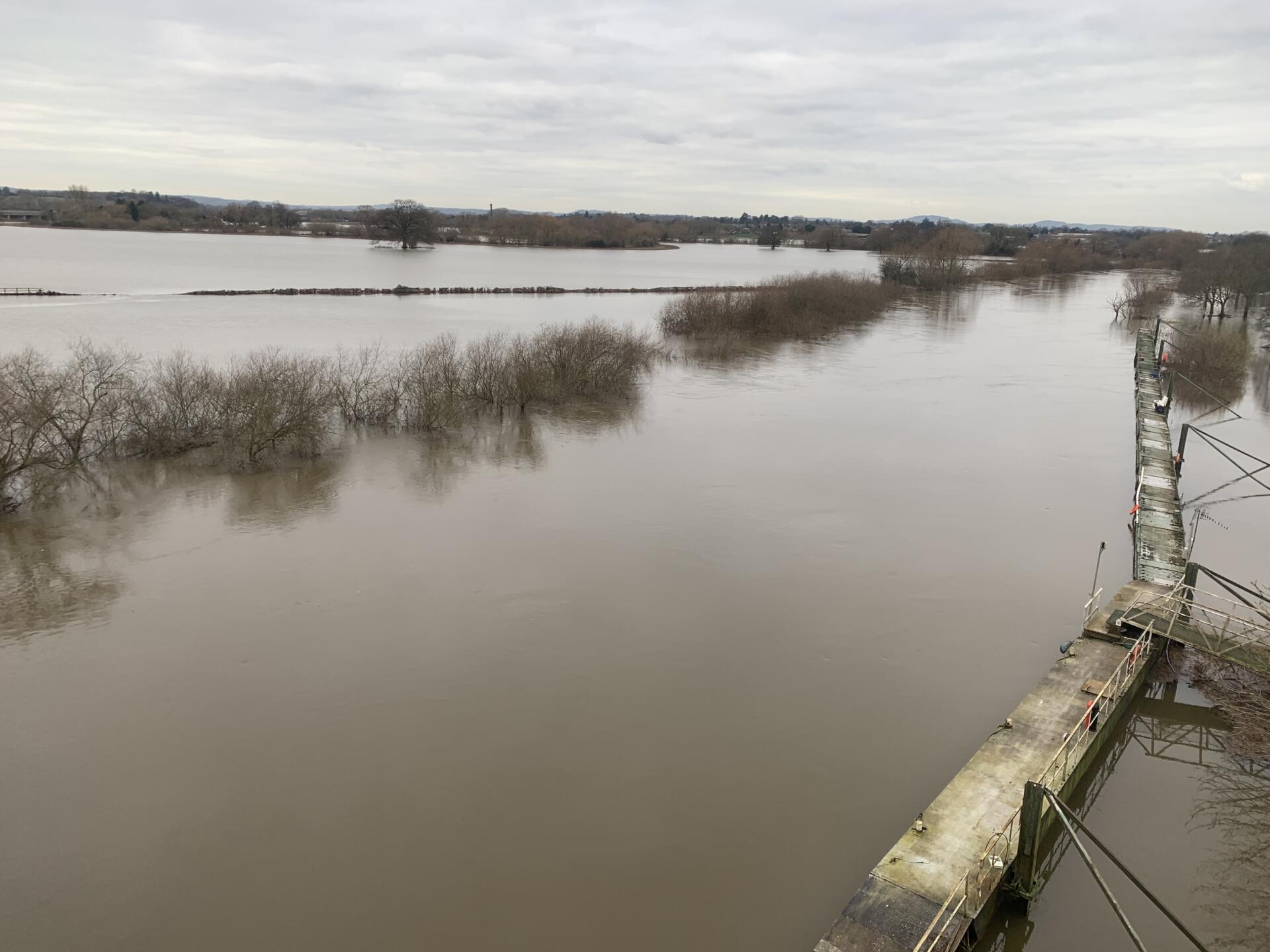 The flooded River Severn near Worcester after it bursts its banks in January 2024